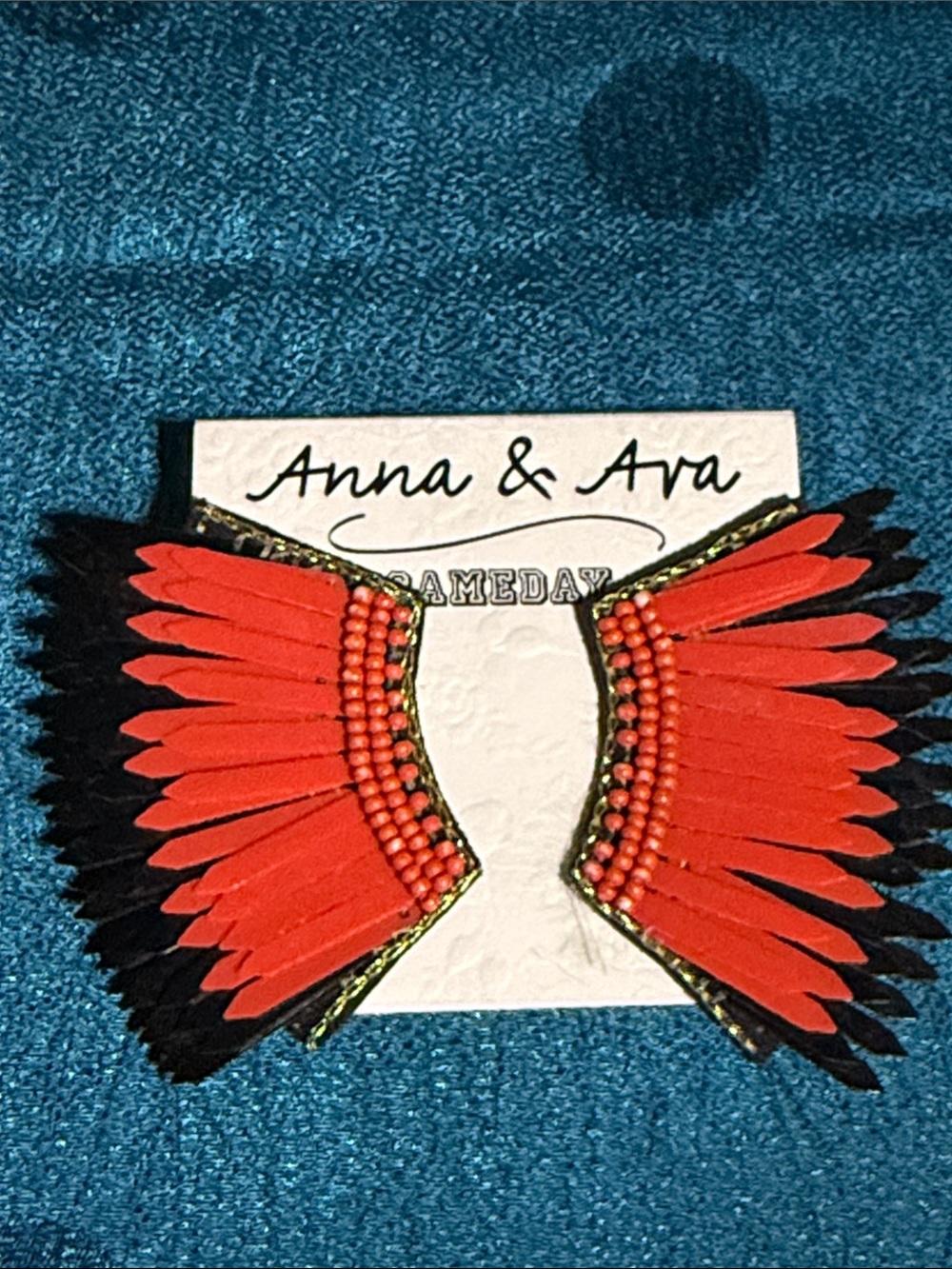 Anna & Ava Red and Black Feather Fringe Earrings